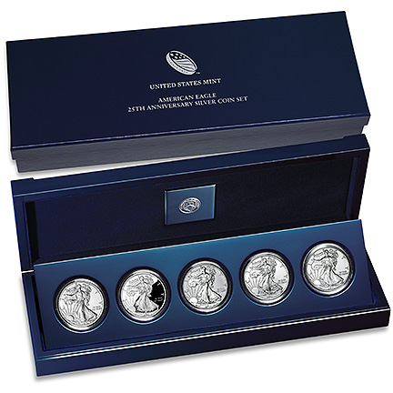 2011 American Eagle 25th Anniversary 5pc Silver Set Original Box