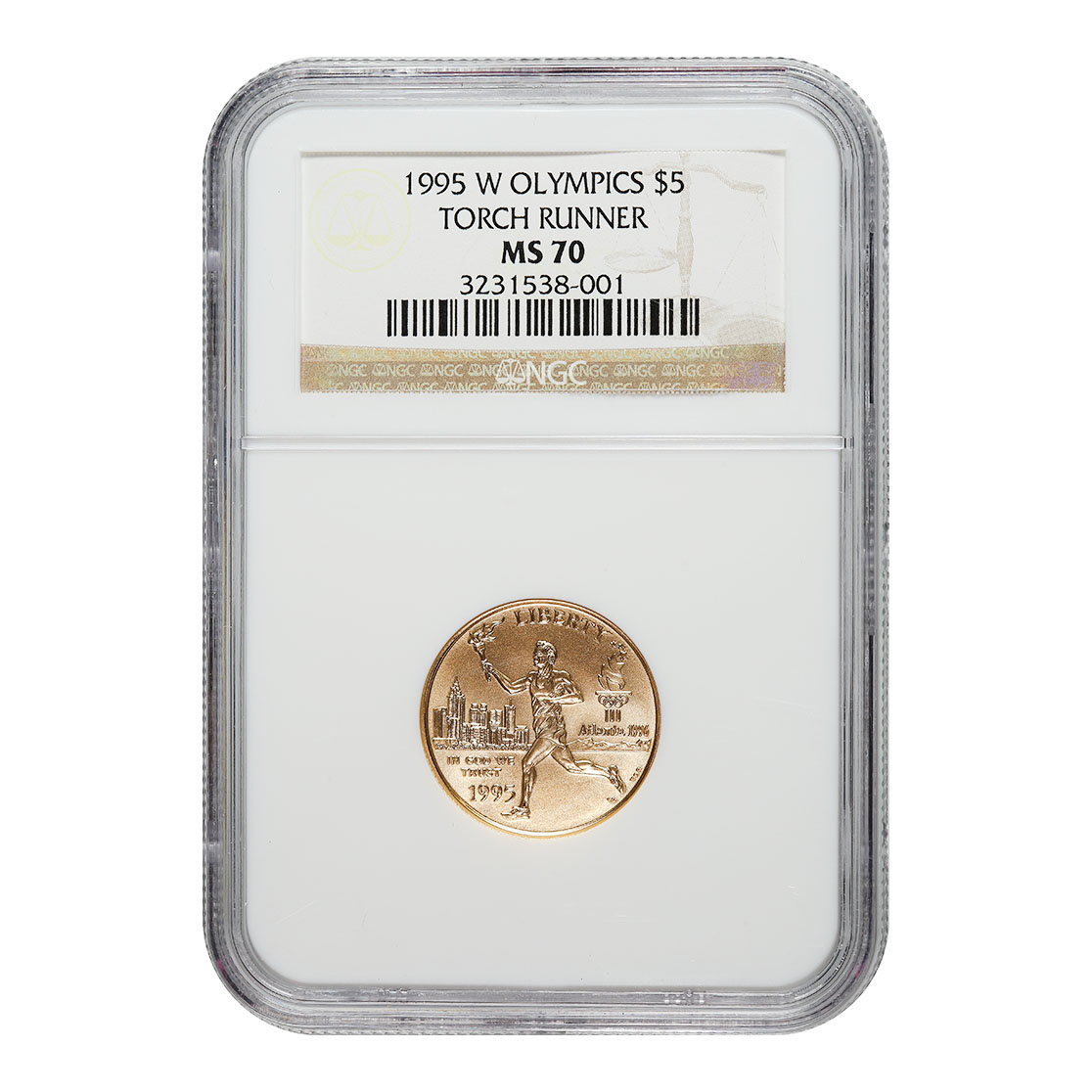 Certified Commemorative $5 Gold 1995-W Torch Runner MS70 NGC