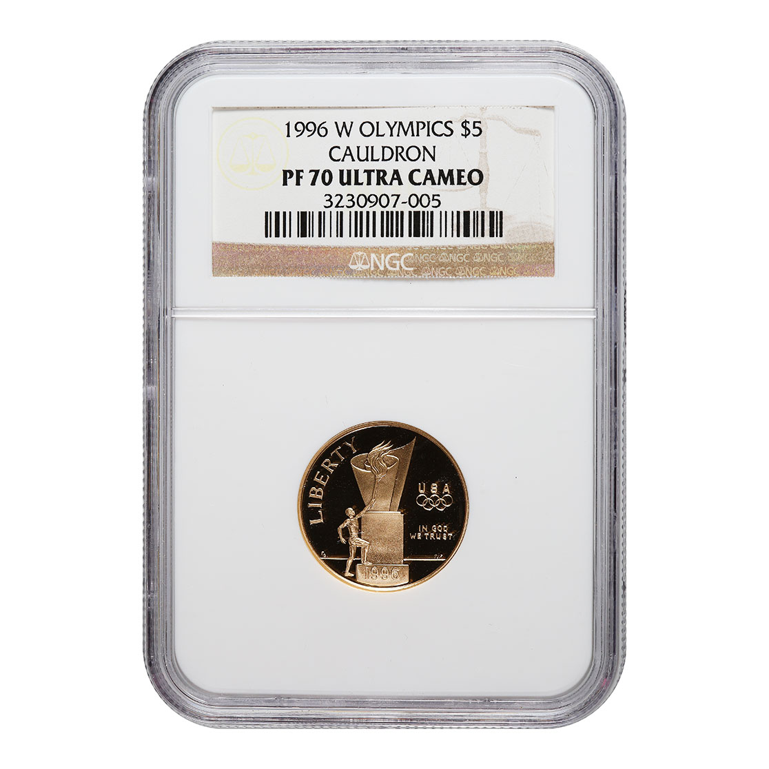 Certified Commemorative $5 Gold 1996-W Cauldron PF70 NGC 