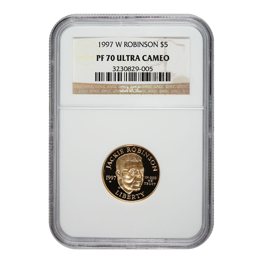 Certified Commemorative $5 Gold 1997-W Robinson PF70 NGC
