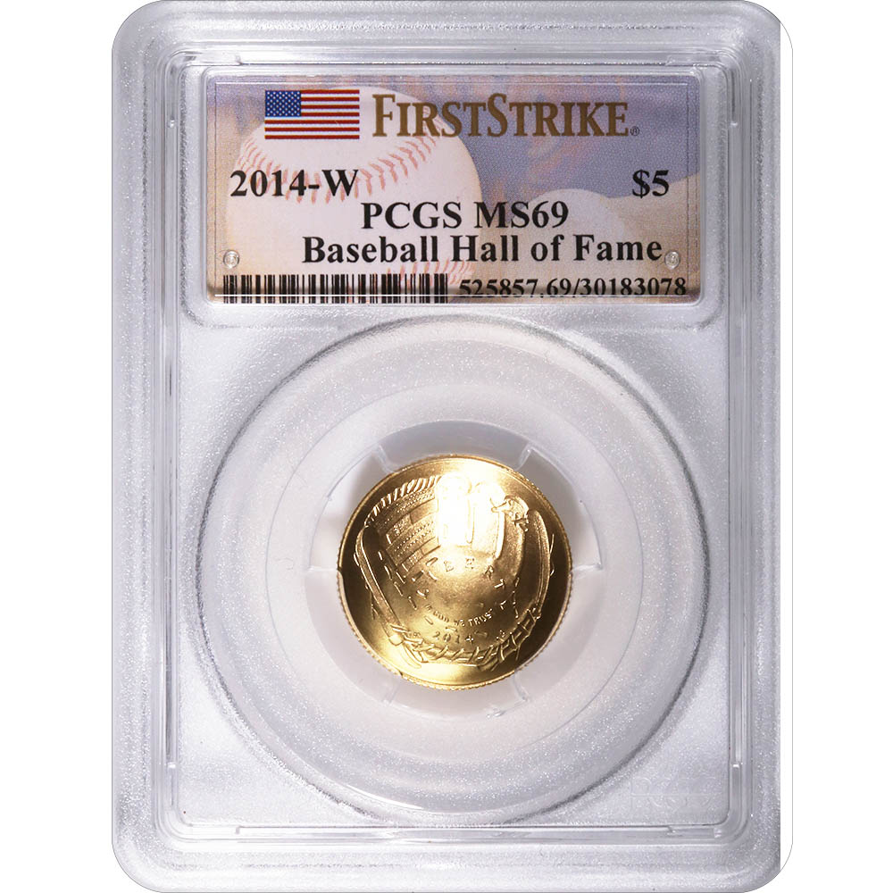 Certified Commemorative $5 Gold 2014-W Baseball Hall of Fame MS69 PCGS First Strike