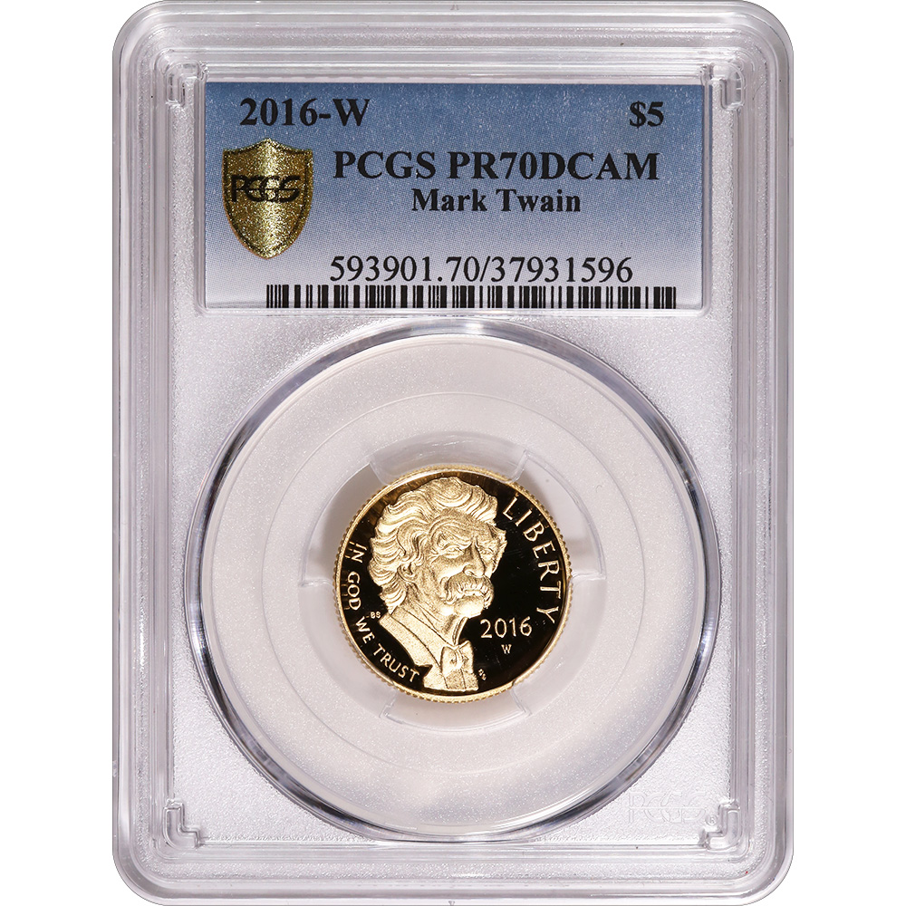 Certified $5 Gold Commemorative 2016-W Mark Twain PR70 PCGS