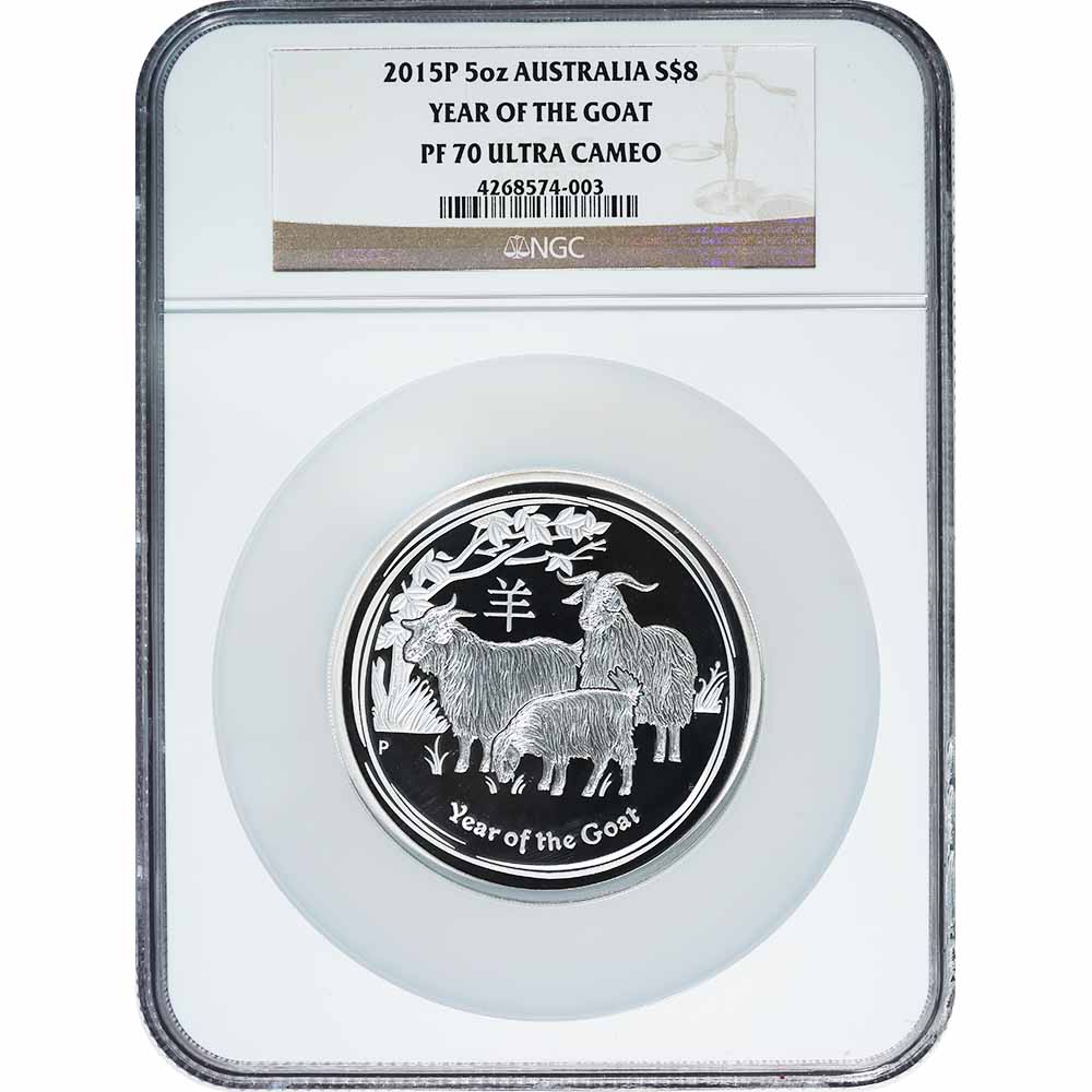 Australia 5 Oz. Silver 2015 Year of the Goat PF70 NGC