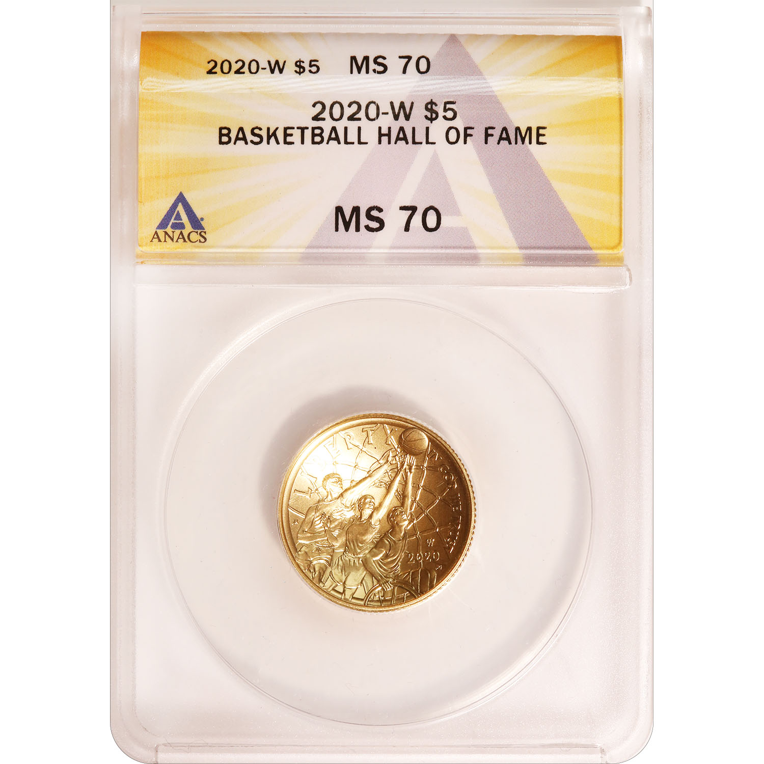 Certified Commemorative $5 Gold 2020-W Basketball HOF MS70 ANACS