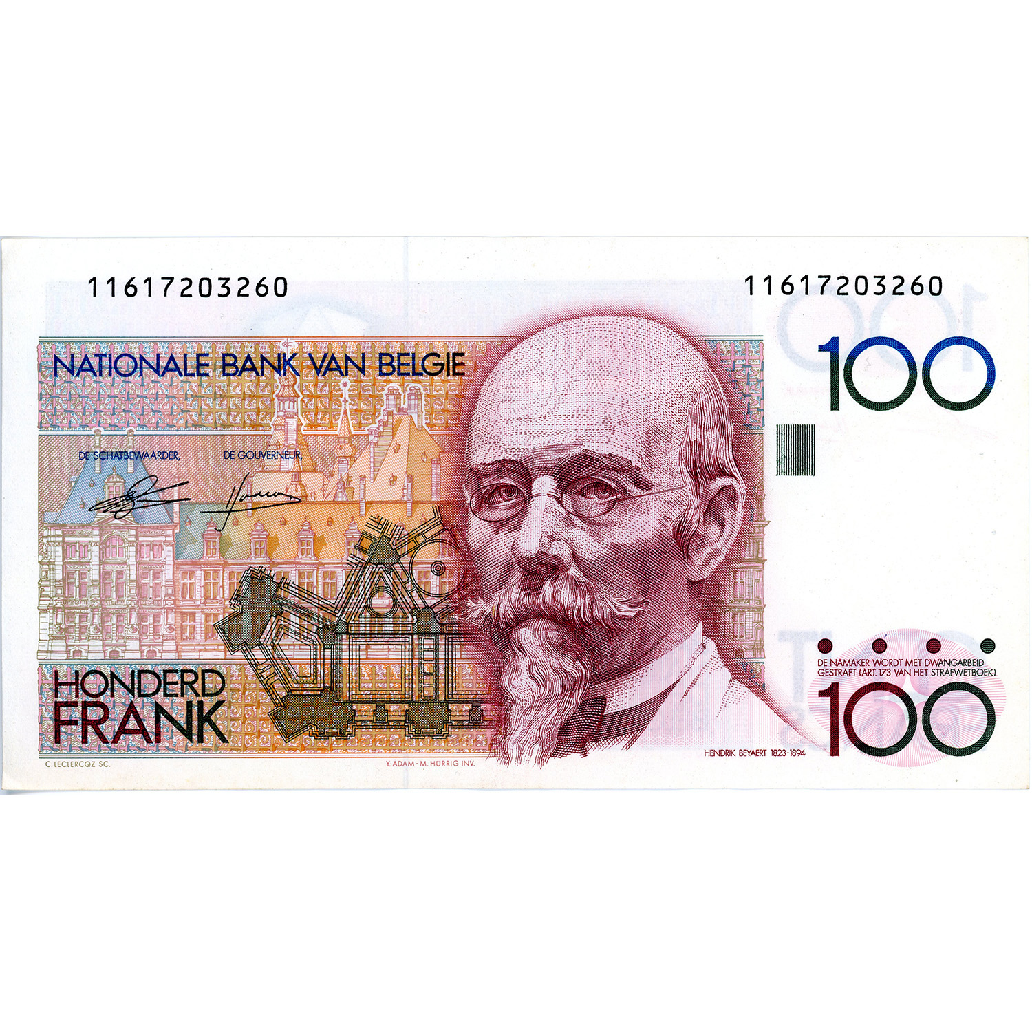 Belgium 100 Francs 1978-1981 P#140a XF