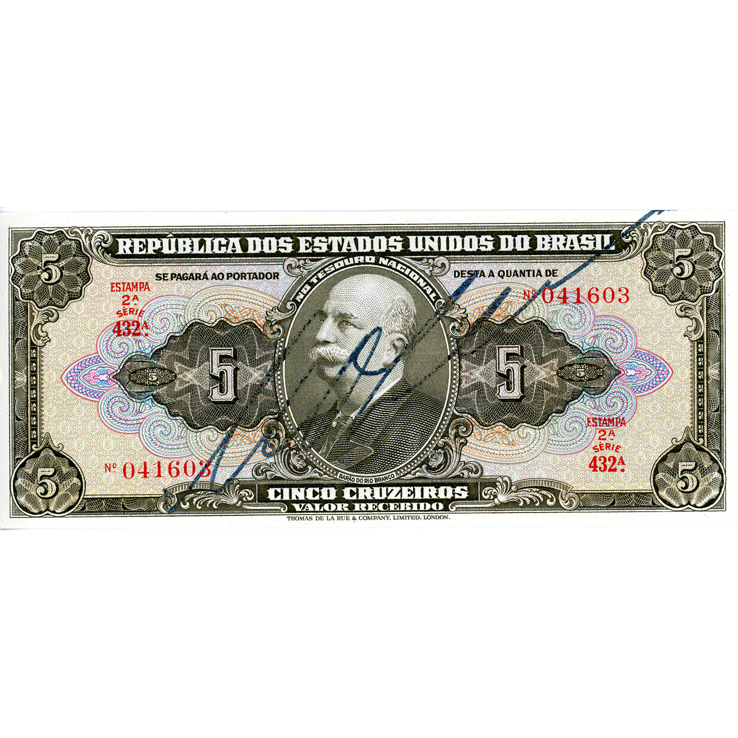 Brazil 5 Cruzeiros 1943 P#134a XF 