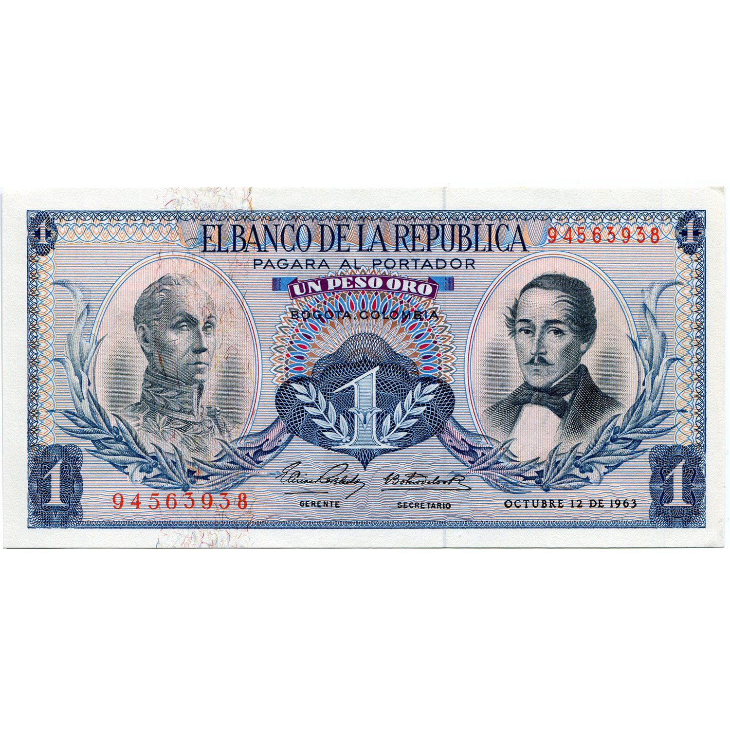Colombia 1 Peso 1963-1964 P#404b UNC