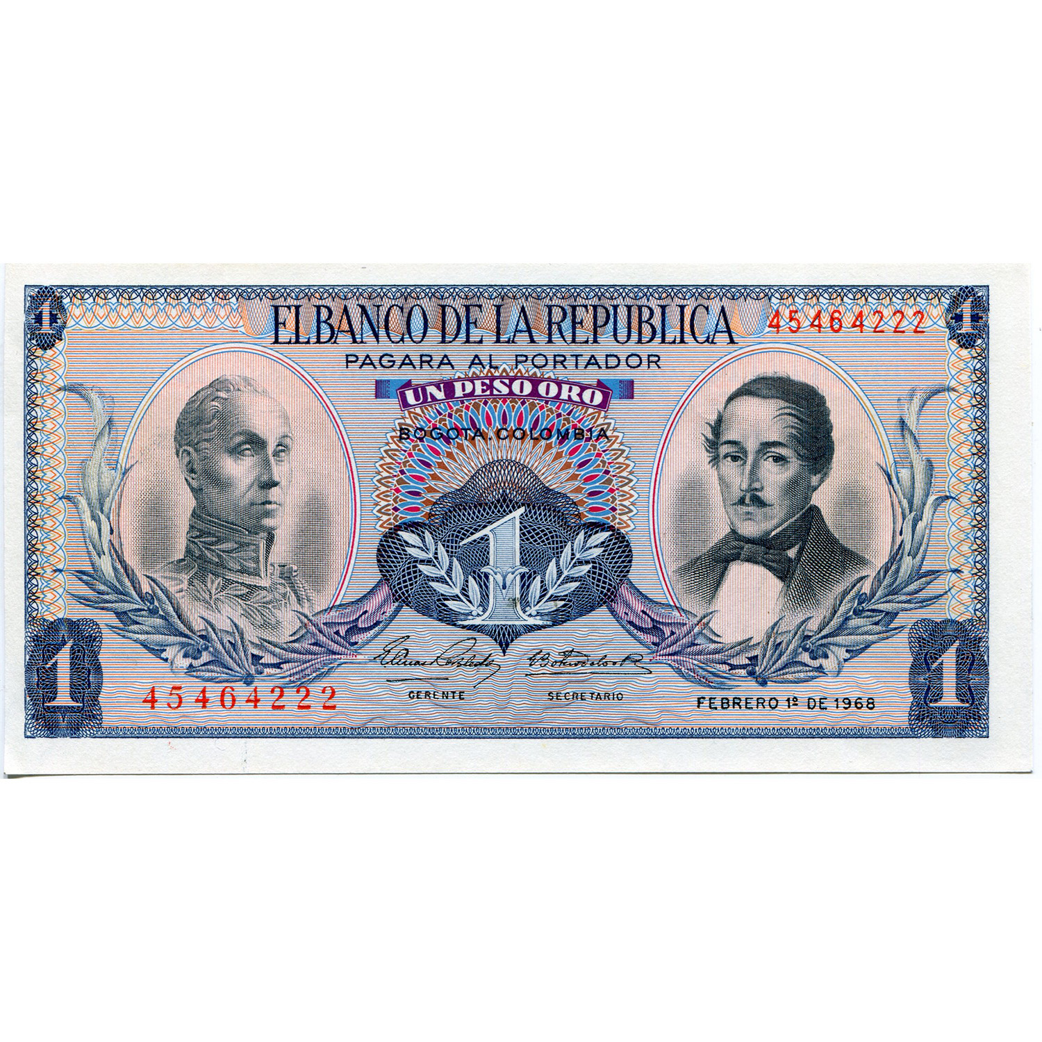 Colombia 1 Peso 1968 P#404d UNC