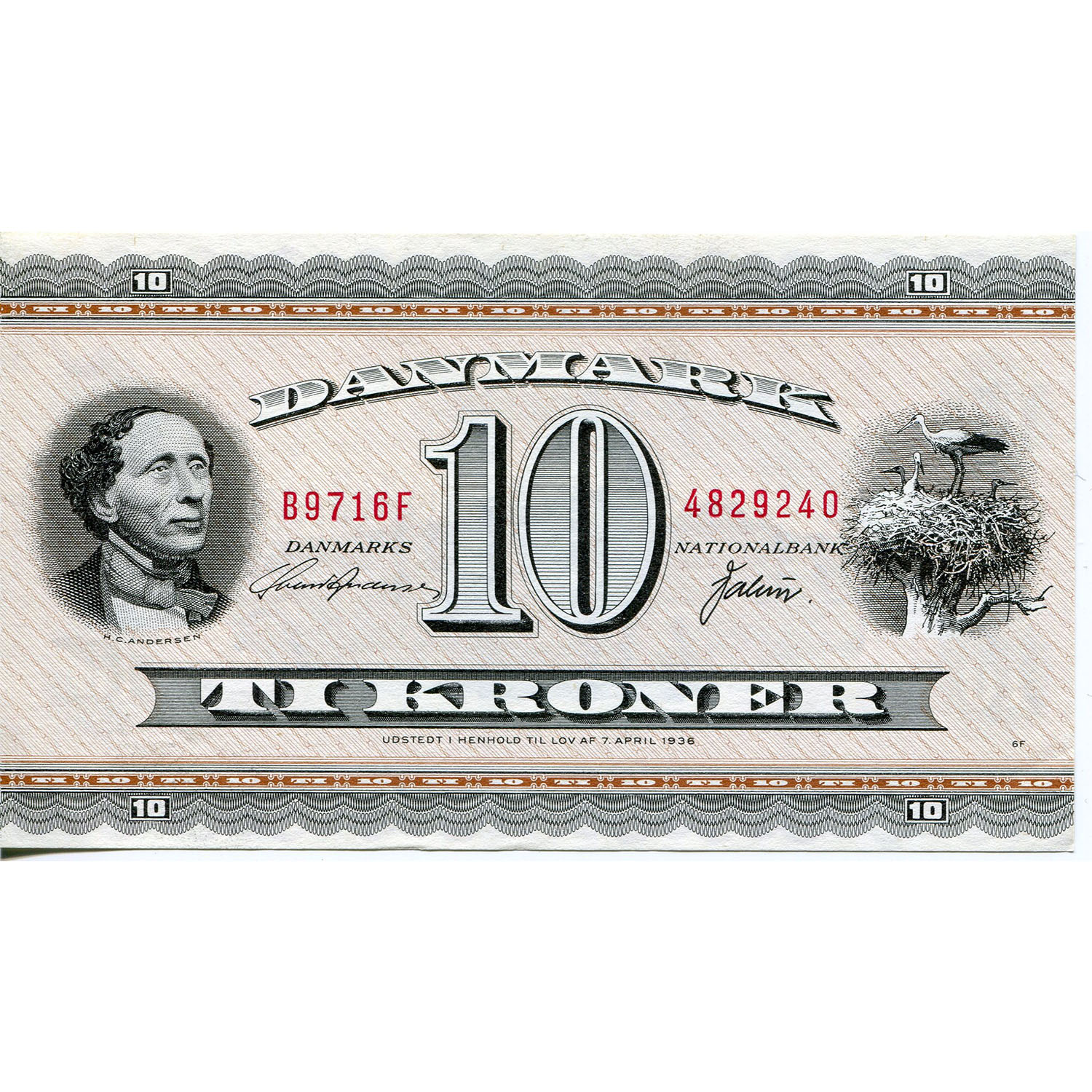 Denmark 10 Kroner 1971 P#44ae UNC