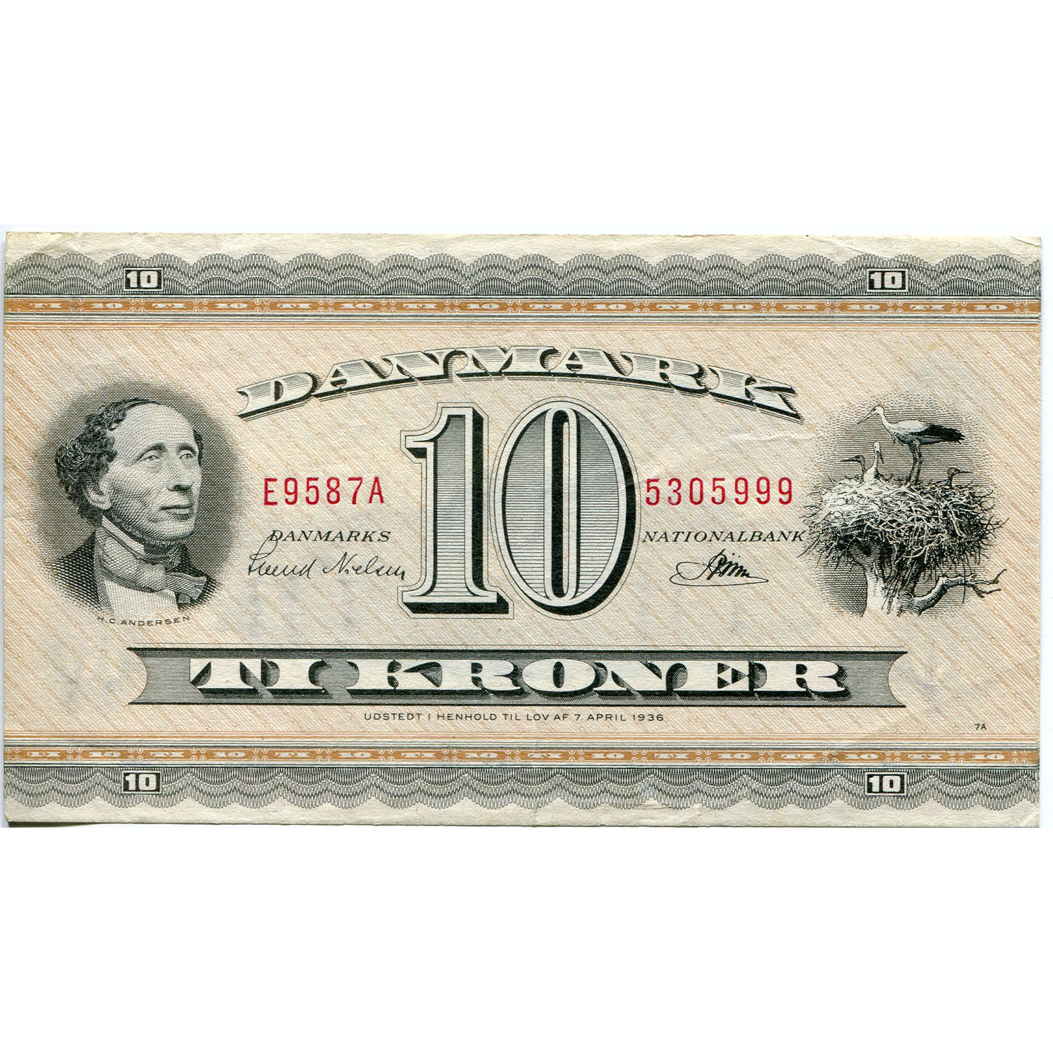 Denmark 10 Kroner 1958 P#44n XF