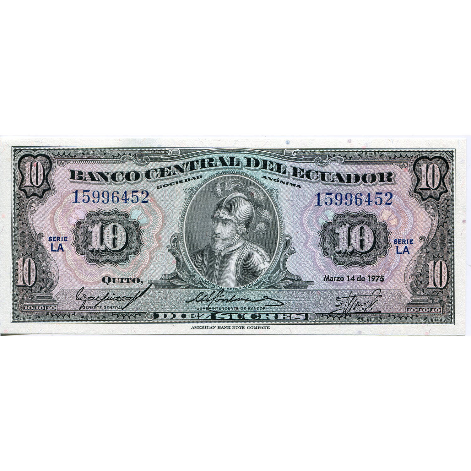 Ecuador 10 Sucres 1975 P#109 UNC