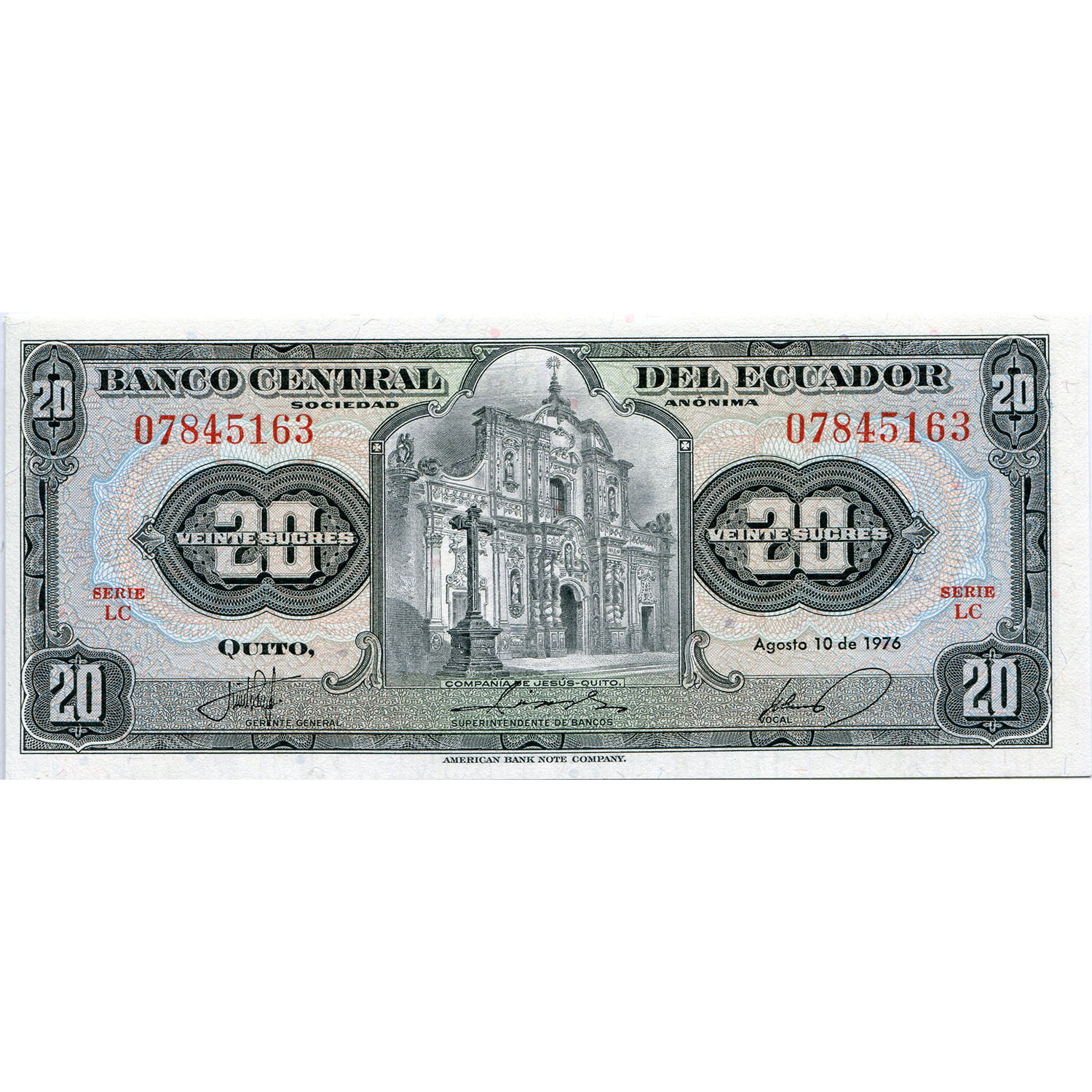 Ecuador 20 Sucres 1976 P#110 UNC