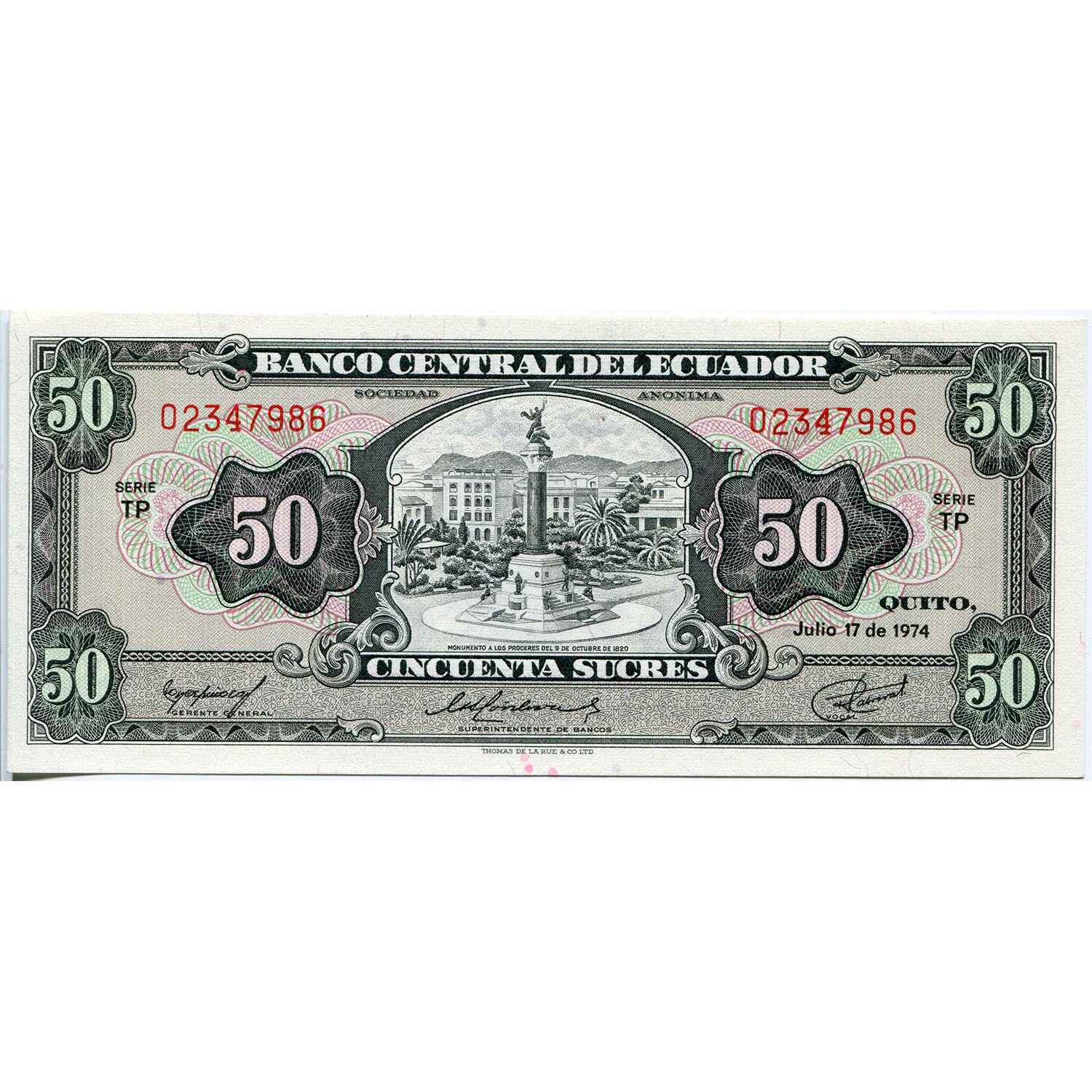 Ecuador 50 Sucres 1974 P#116d UNC