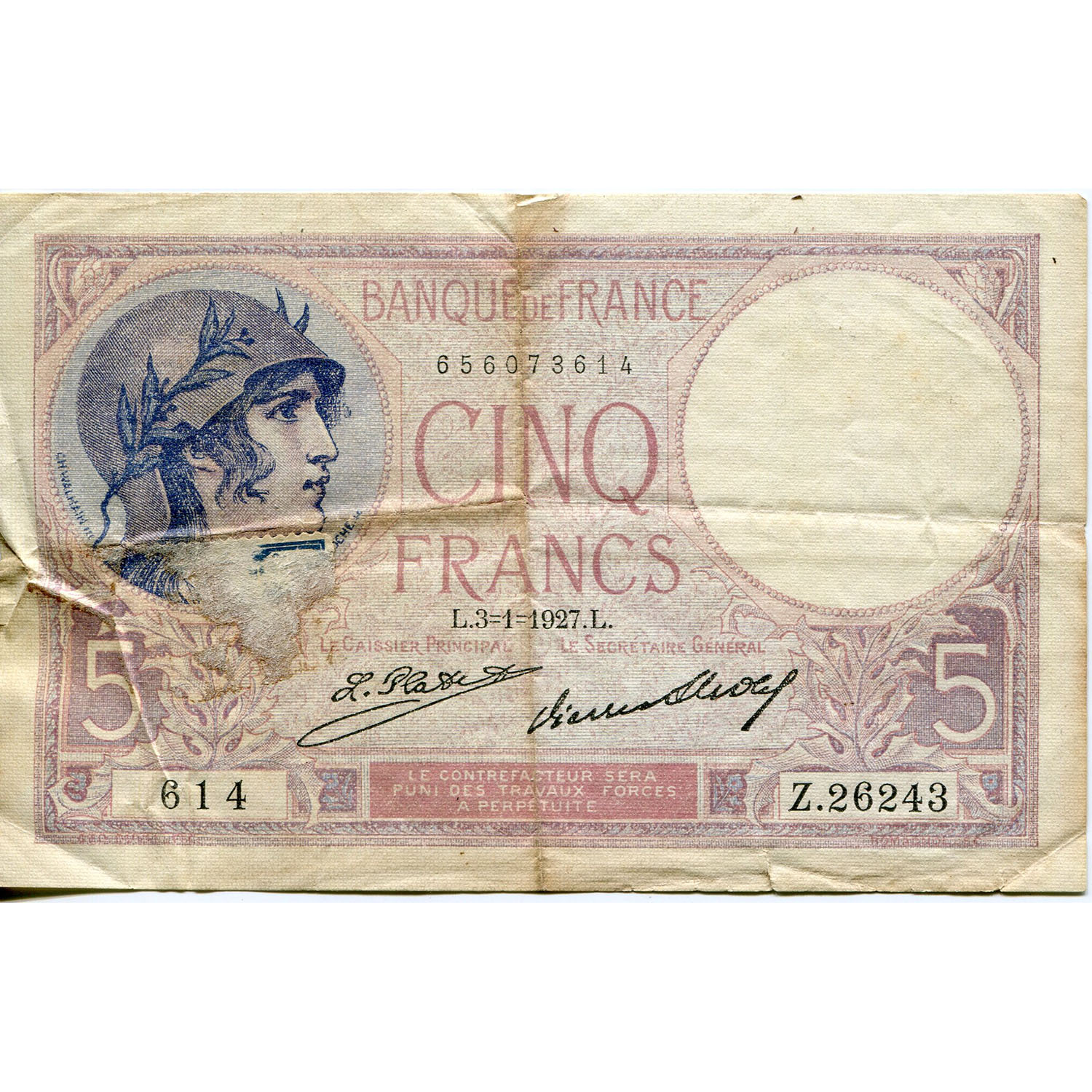 France 5 Francs 1927 P#72d F