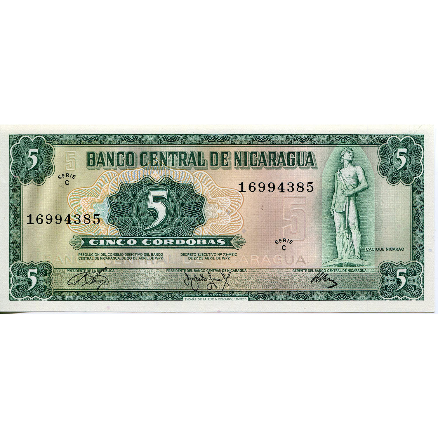 Nicaragua 5 Cordobas 1972 P#122a UNC