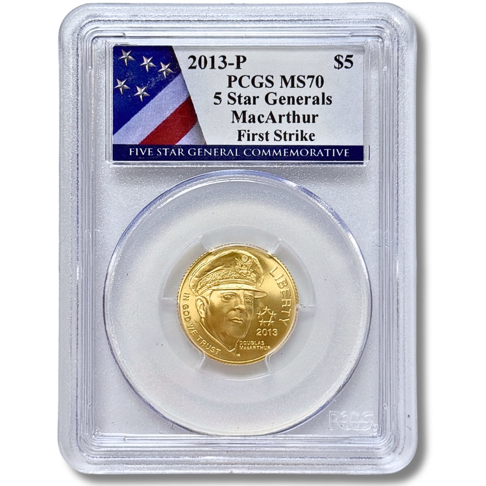 Certified Commemorative $5 Gold 2013-P 100th5 Star Generals Commemorative Coin Program MS70 PCGS