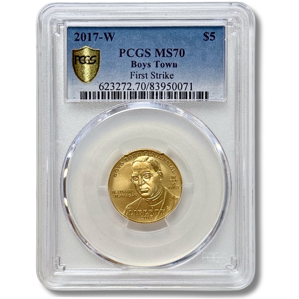 Certified Commemorative $5 Gold 2017-W Boys Town Centennial MS70 PCGS