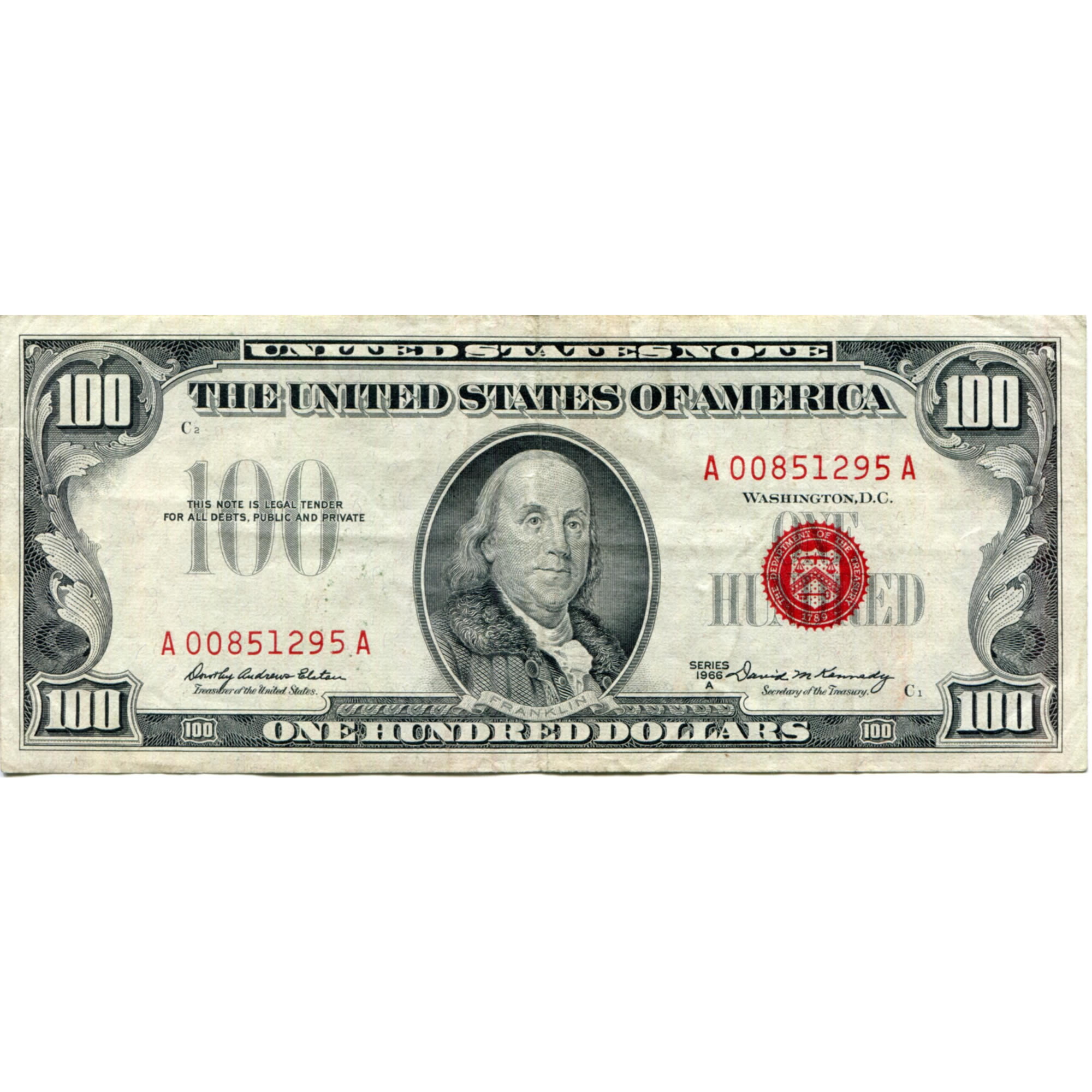1966A $100 United States Note VF