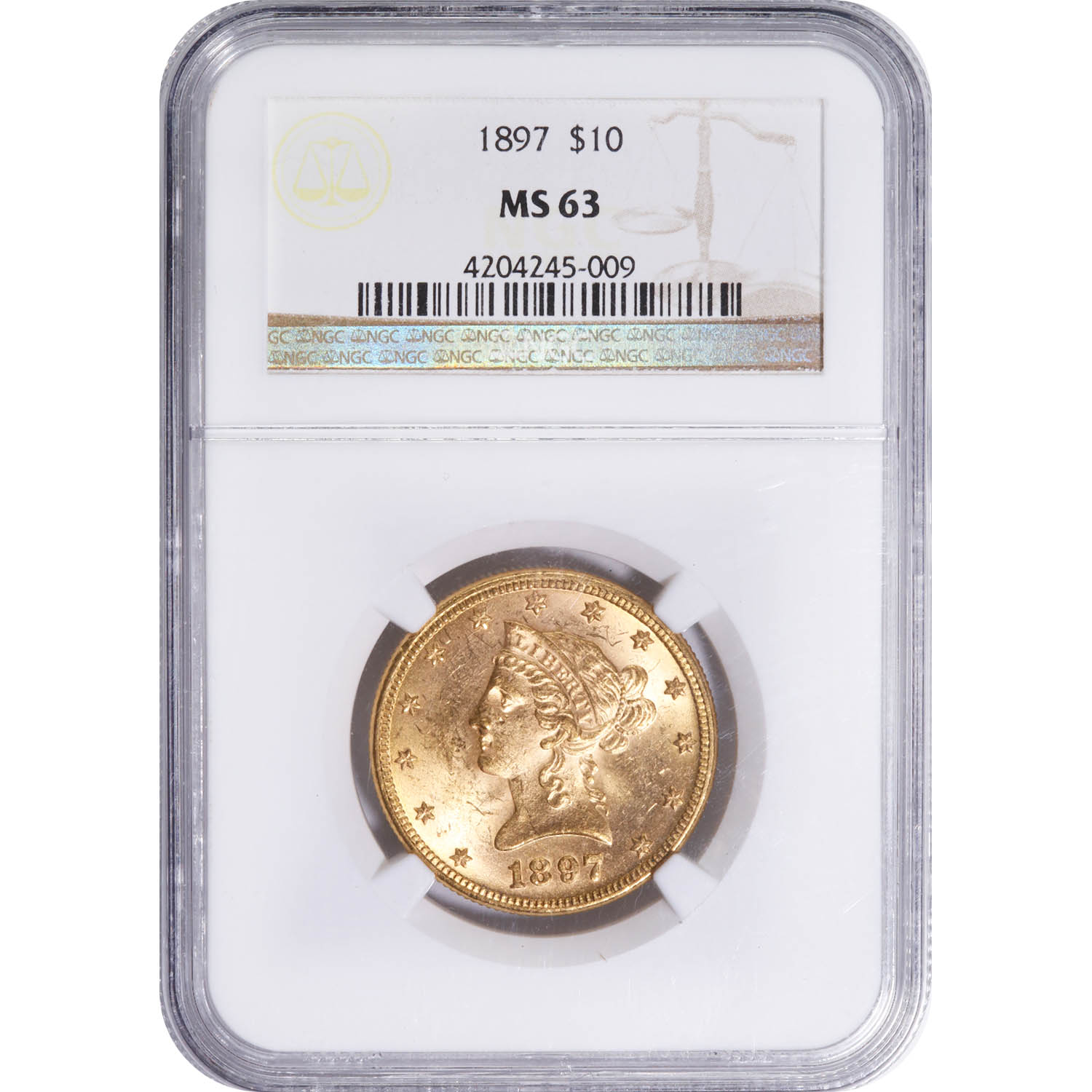 Certified US Gold $10 Liberty 1897 MS63 NGC