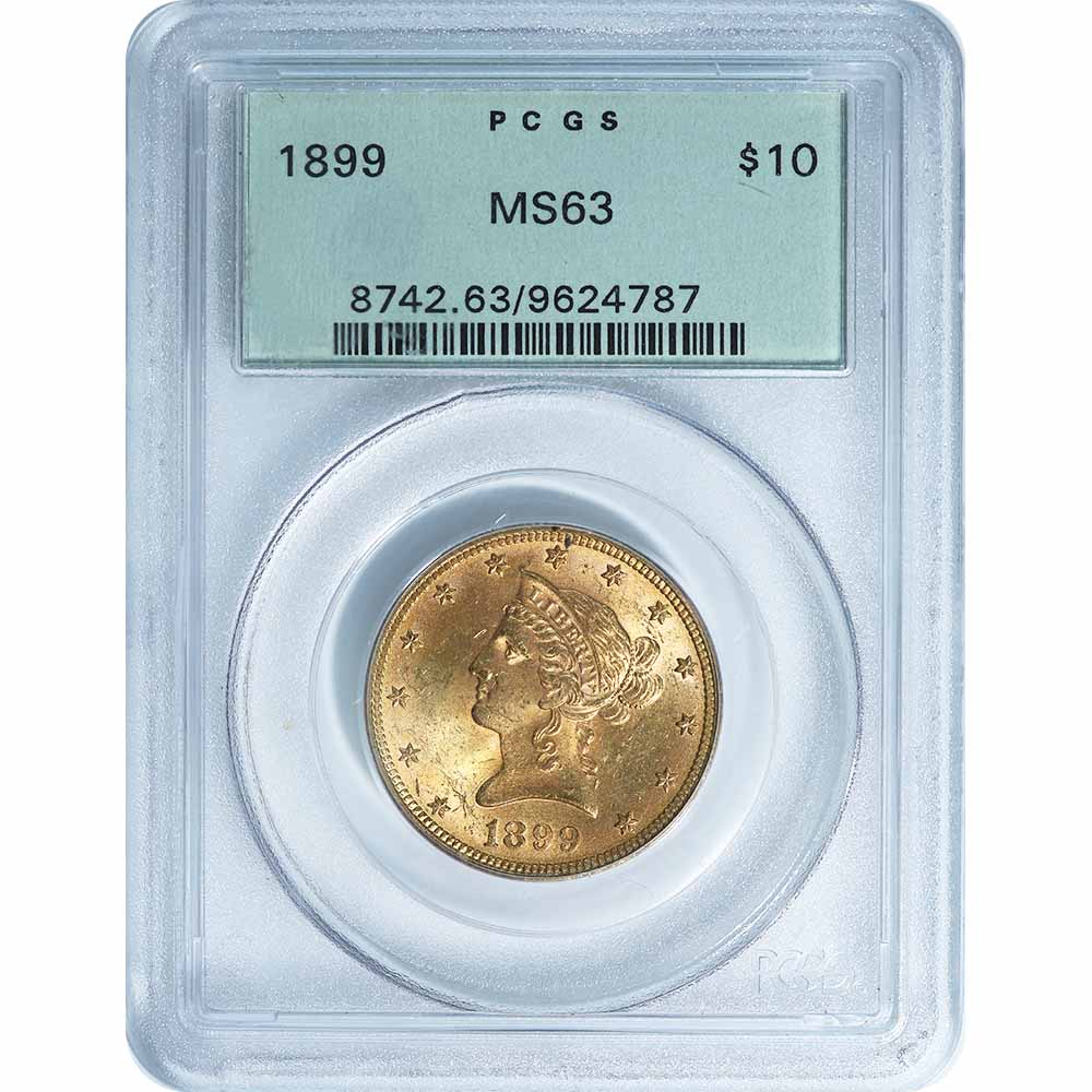 Certified $10 Gold Liberty 1899 MS63 PCGS