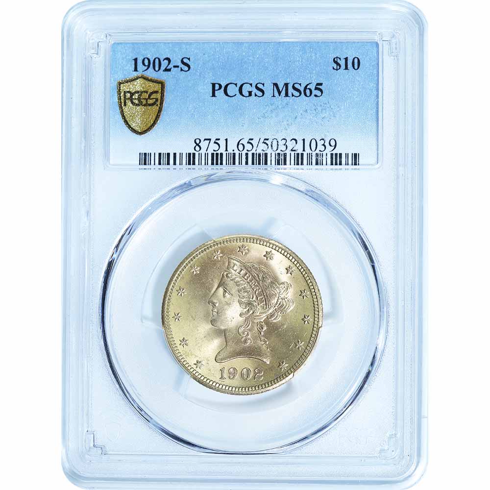 Certified US Gold $10 Liberty 1902-S MS65 PCGS