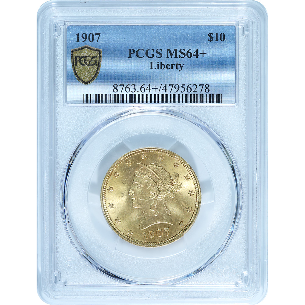 Certified $10 Gold Liberty 1907 MS64+ PCGS