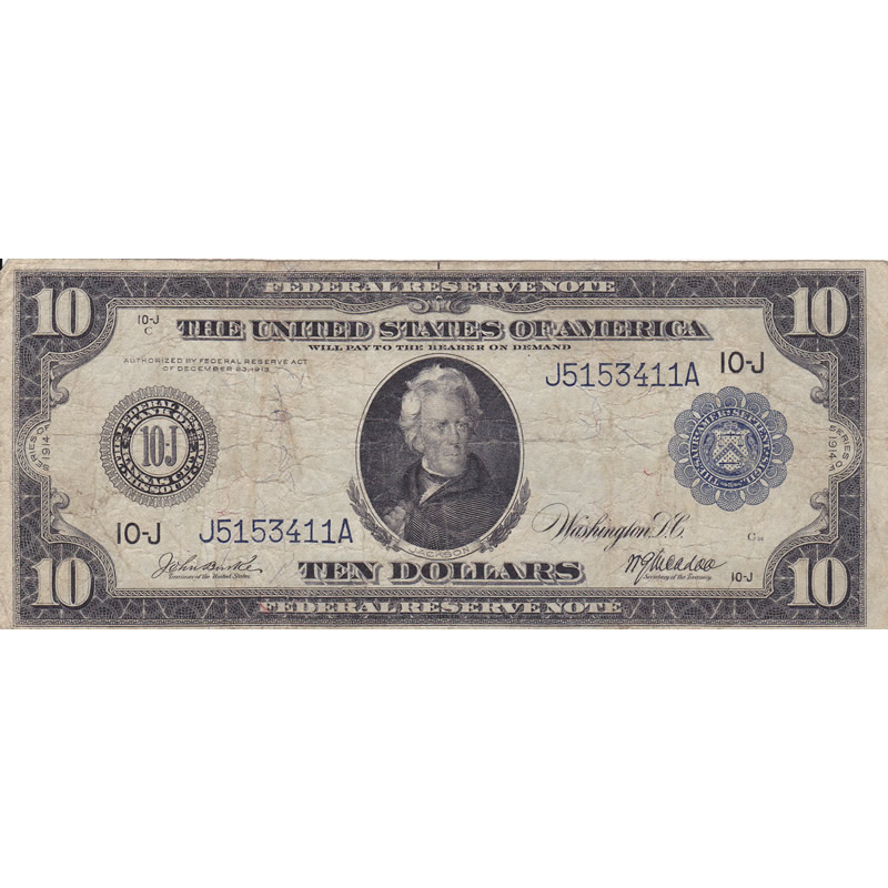 1914 $10 Federal Reserve Note Fine