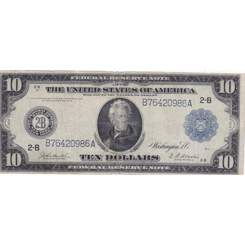 1914 $10 Federal Reserve Note G-VG