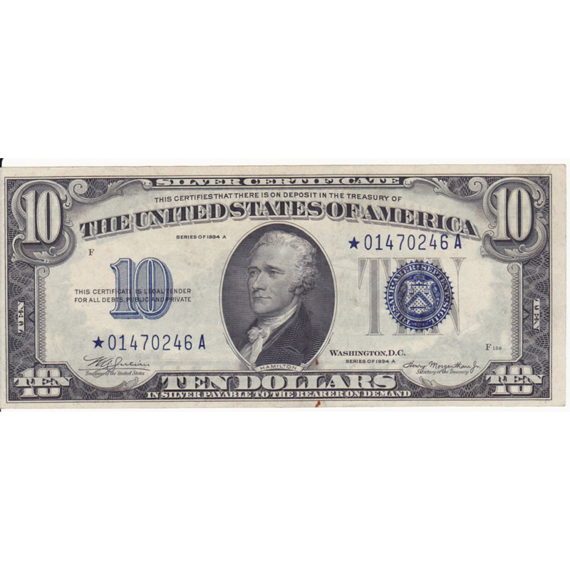 1934A $10 Star Note Silver Certificate UNC