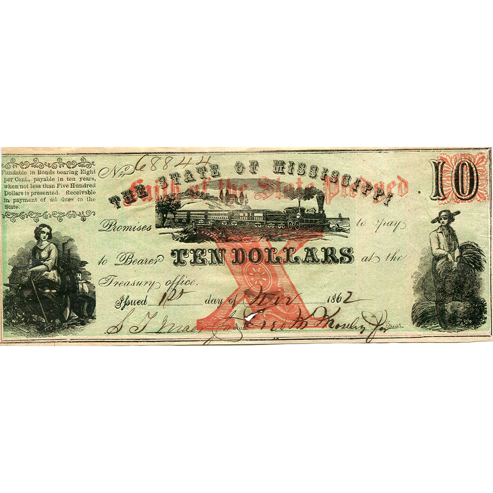 Mississippi Jackson 1862 $10 State Issue CR-40 UNC corrosion