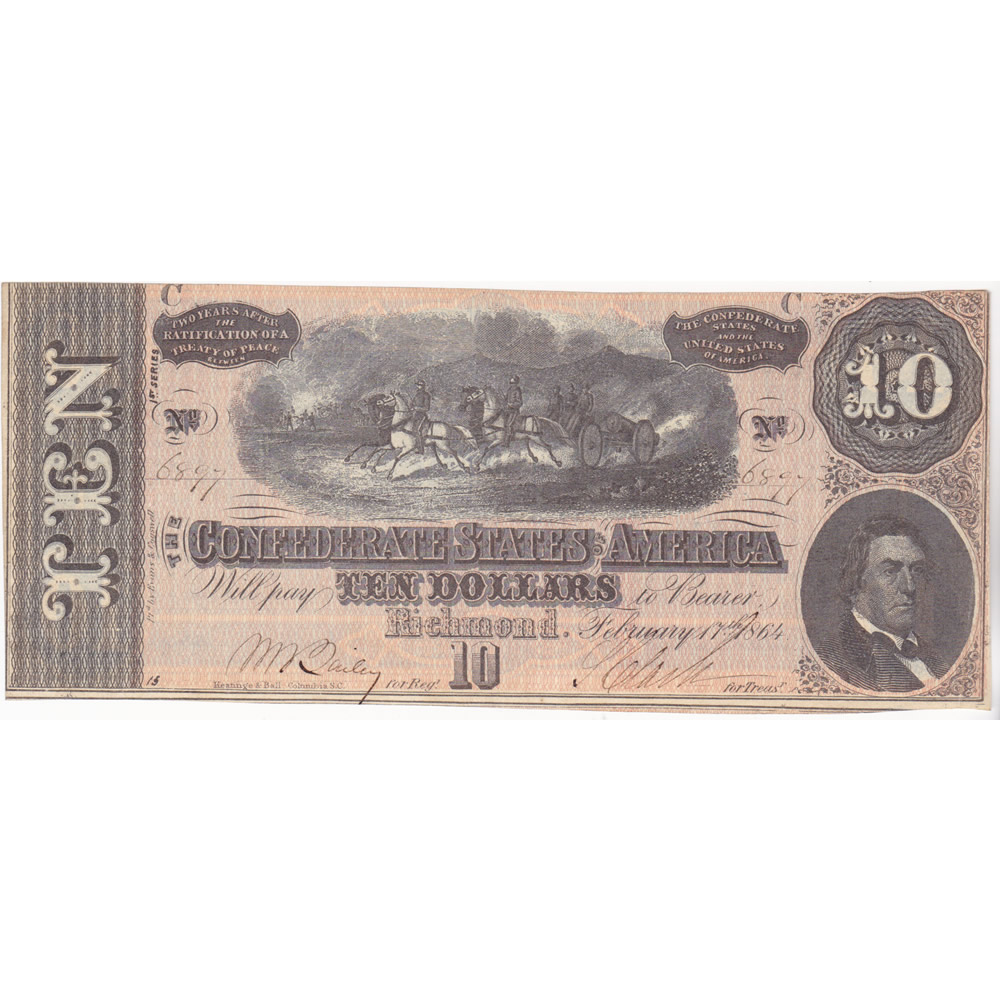 $10 1864 Confederate Note Richmond VA UNC