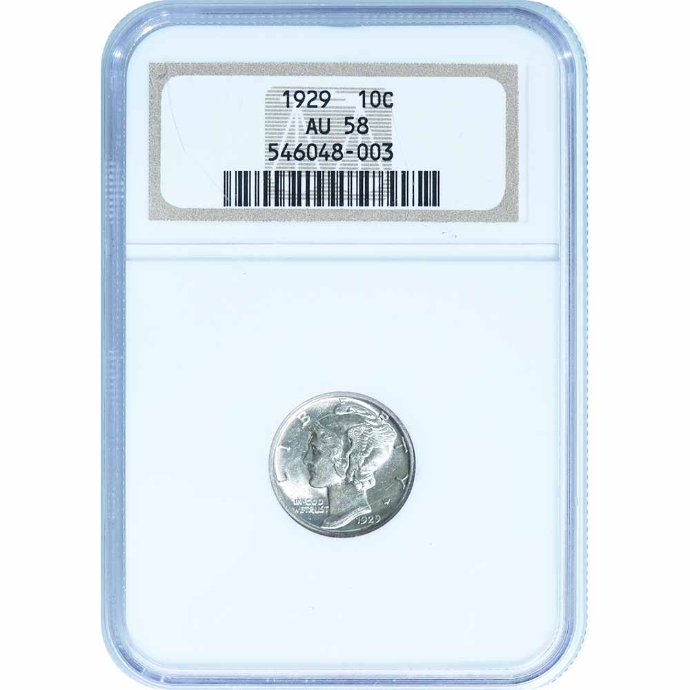 Certified Mercury Dime 1929 AU58 NGC