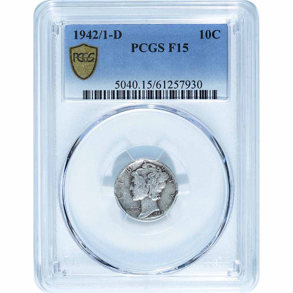 Certified Mercury Dime 1942-D over 1 F15 PCGS