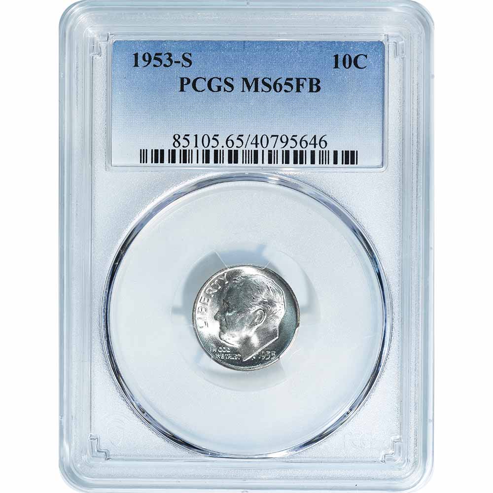 Certified Roosevelt Dime 1953-S MS65FB PCGS