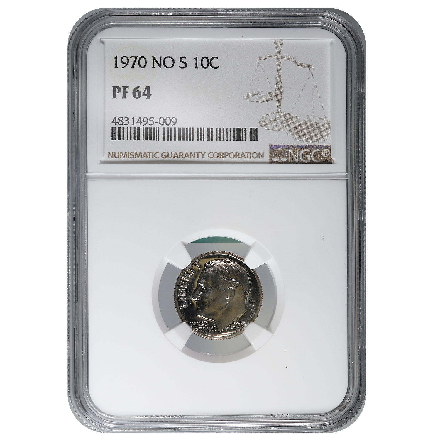 Certified Roosevelt Dime 1970 No S PF64 NGC