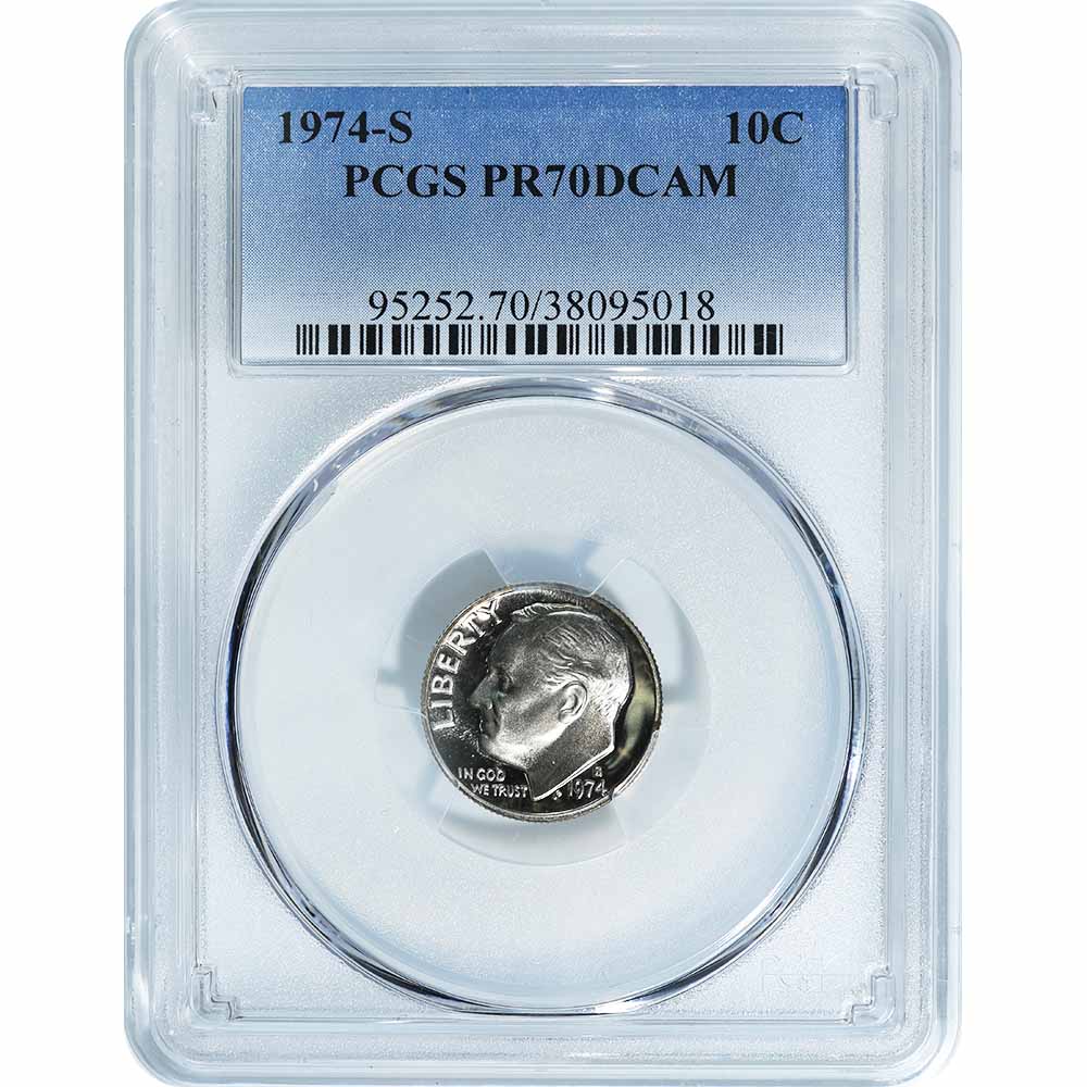 Certified Roosevelt Dime 1974-S PR70DCAM PCGS