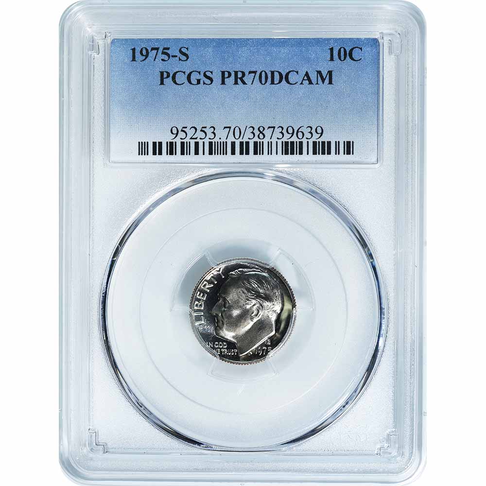 Certified Roosevelt Dime 1975-S PR70DCAM PCGS