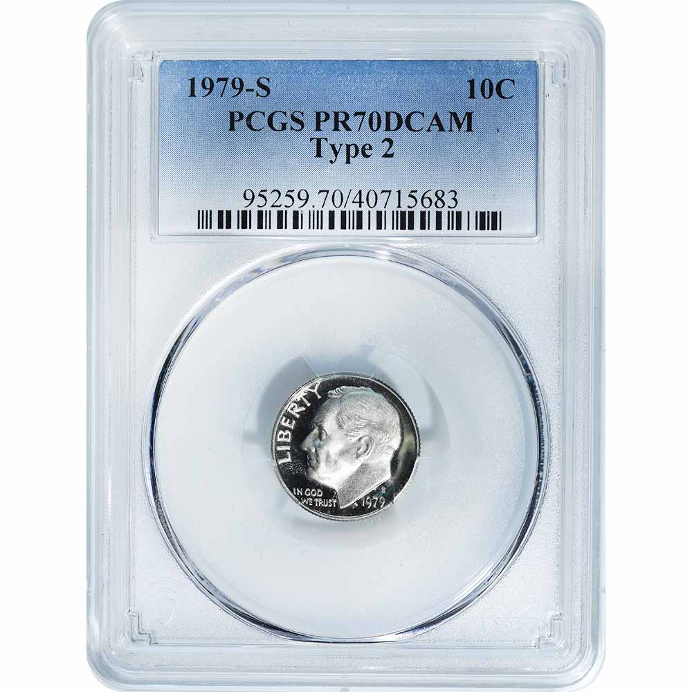 Certified Roosevelt Dime 1979-S Type 2 PR70DCAM PCGS