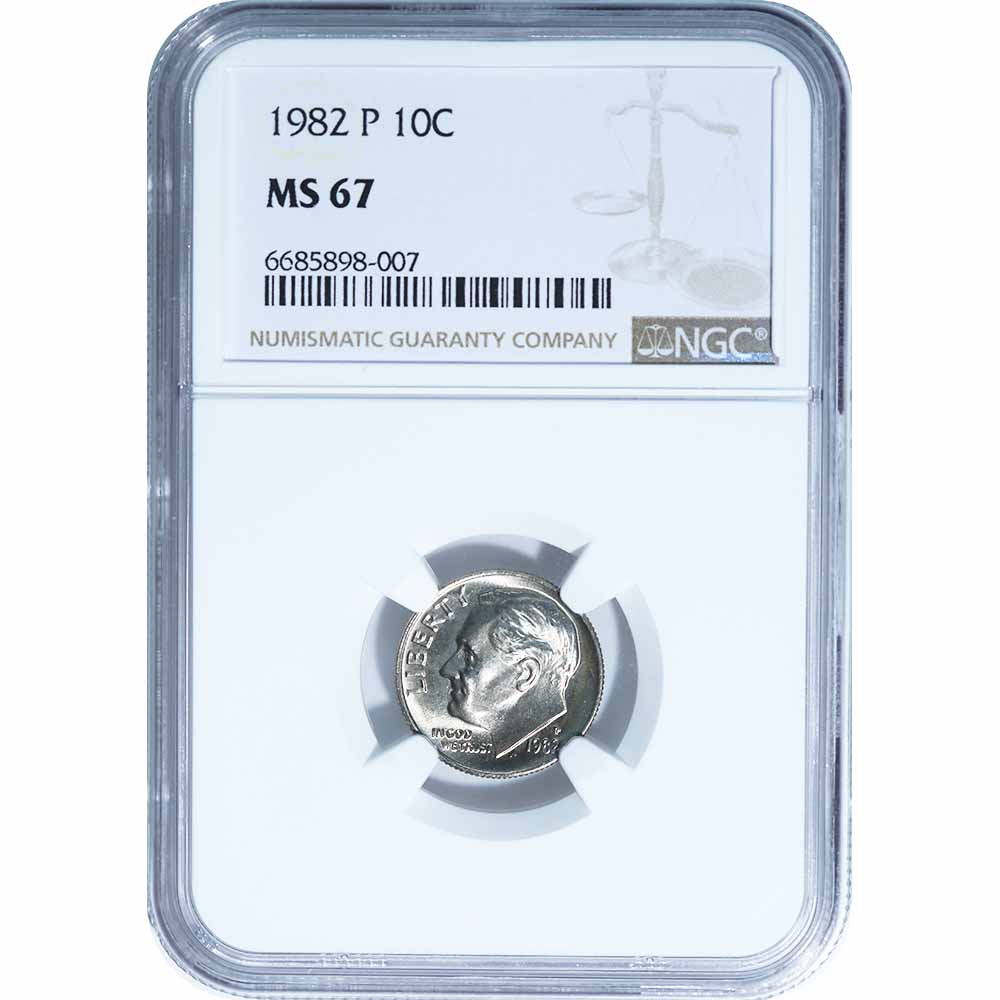 Certified Roosevelt Dime 1982-P MS67 NGC
