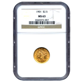 Certified US Gold $2.5 Liberty MS63 (Dates Our Choice) PCGS or NGC
