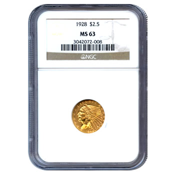 Certified US Gold $2.5 Indian MS63 (Dates Our Choice) PCGS or NGC