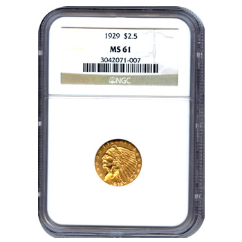 Certified US Gold $2.5 Indian MS61 (Dates Our Choice) PCGS or NGC