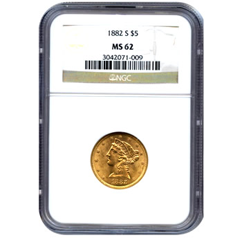 Certified US Gold $5 Liberty MS62 (Dates Our Choice) PCGS or NGC