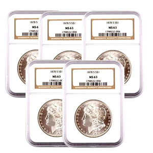 Certified Morgan Silver Dollars MS63 (5 Different Dates) (Our Choice)