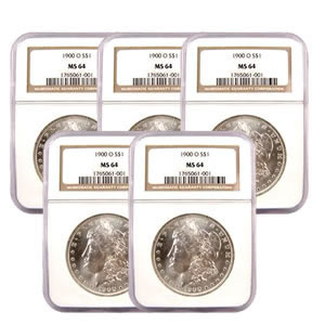 Certified Morgan Silver Dollars MS64 (5 Different Dates) (Our Choice)