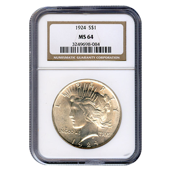 Certified Peace Silver Dollar 1924 MS64 NGC
