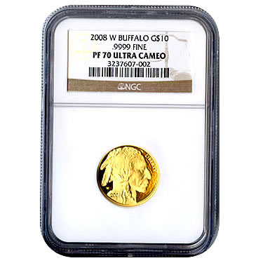 Certified Proof Buffalo Gold Coin 2008-W Quarter Ounce PF70 Ultra Cameo