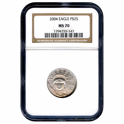 Certified Platinum American Eagle 2004 $25 Quarter Ounce MS70