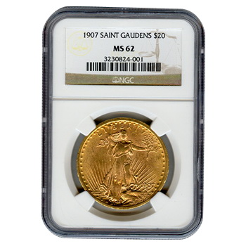 Certified $20 St Gaudens 1907 MS62 NGC