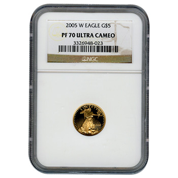 Certified Proof American Gold Eagle $5 2005 PF70 NGC